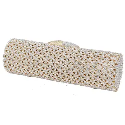 Golden Cylindrical Crystal Purse Luxury Clutch Bags Prom purse Silver sparkly diamante banquet bag Bride Wedding Party bag SC484
