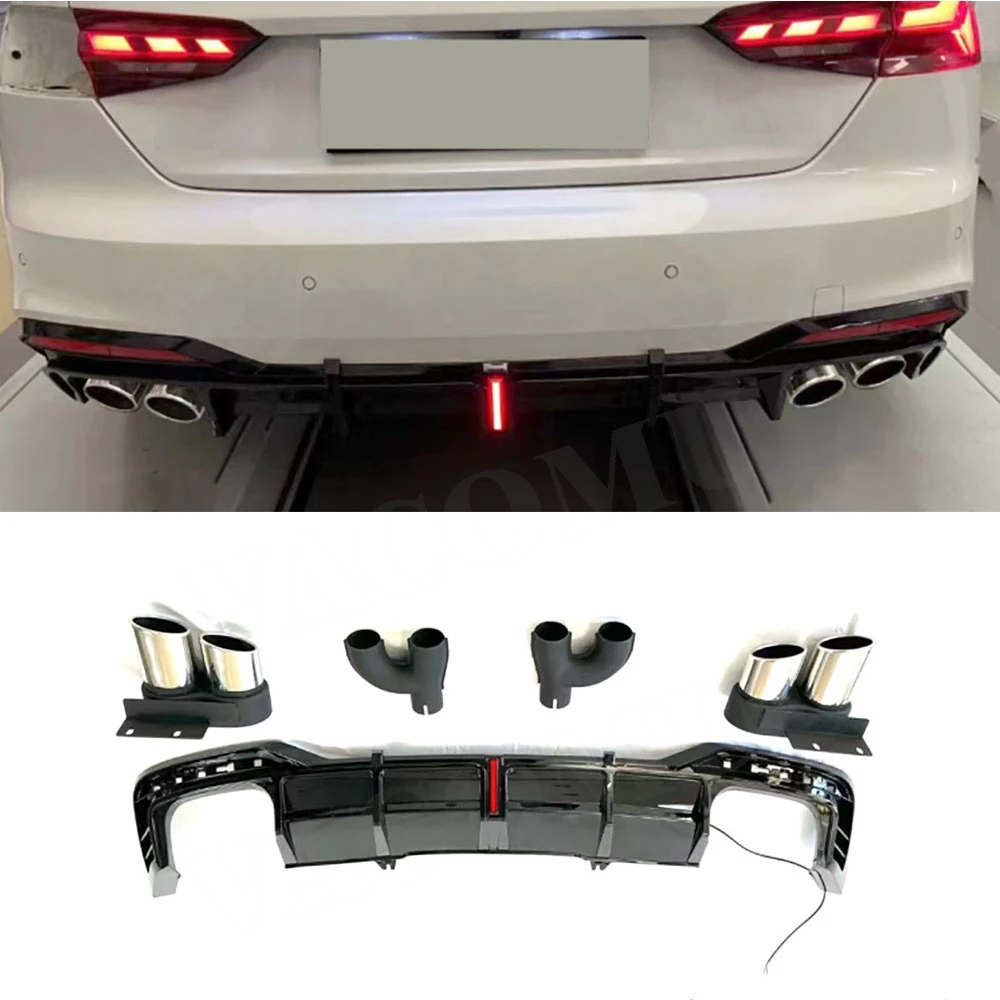 

Глянцевый черный автомобильный диффузор заднего бампера из АБС-пластика с серебряными комплектами выхлопных газов для Audi A5 S5 21-23