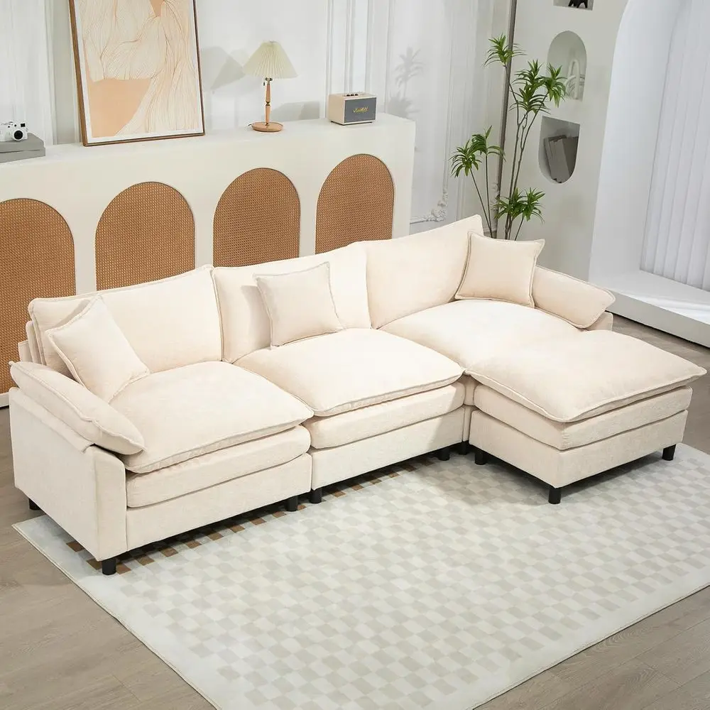 

Oversized ular Sectional Soa, 111.8 Inch L Shaped Cloud Couch Set, 3-Seat Comy Convertible Soa with 1 Movable Ottoman, DIY Combi