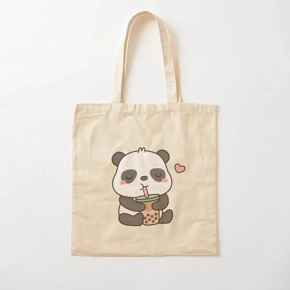 

Cute Little Panda Enjoying Boba Tea Tote Bag tote bag women Portable shopping bag Canvas Tote