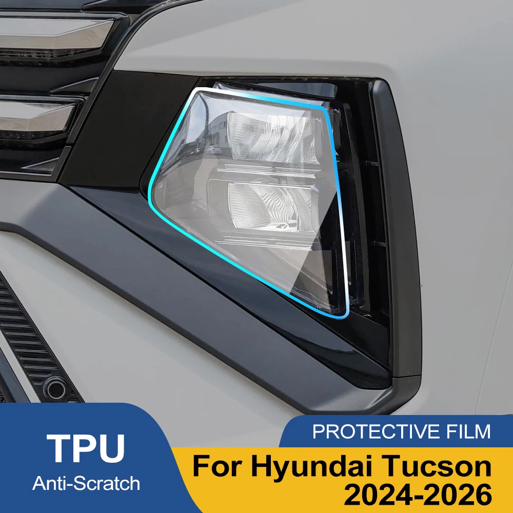 Pre-Cut TPU Headlight PPF For Hyundai Tucson 2024-2026 Smoke Black High Gloss Anti-Scratch Protective Vinyl Wrap Cover Film Kit