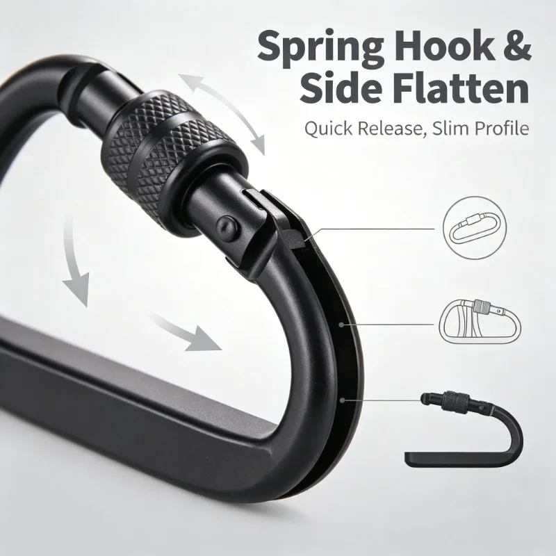 Aluminum Alloy Carabiner Clip Screw Lock Spring Hook Quick Release Side Flatten Keychain for Water BottleOutdoor Camping Hiking