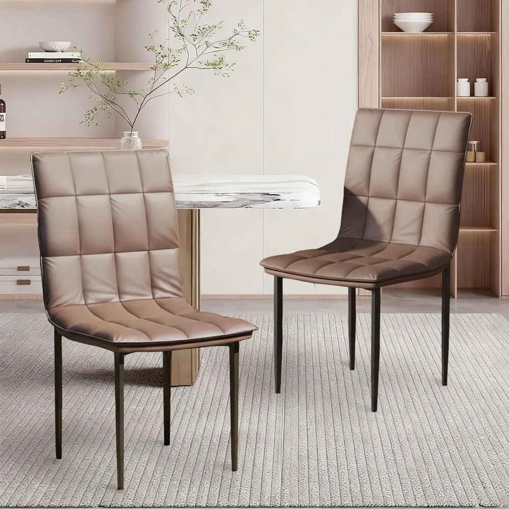 

Pair of Modern PU Leather Dining Chairs with Metal Legs, Brown Upholstered Seats for Kitchen, Dining Room, Restaurant, Cafe, Bed