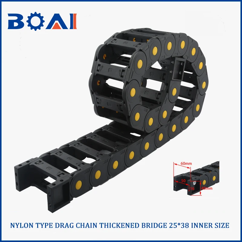 Enrutador CNC de cadena de arrastre con puente grueso de nailon tipo 25x38/25x57/25x77