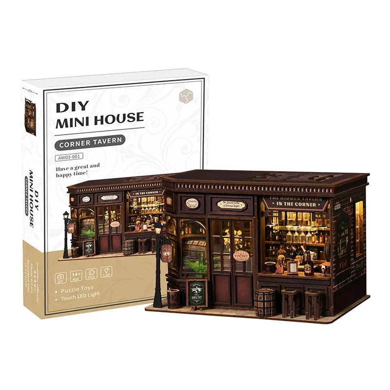 Rincón de Lectura DIY Corner Tavern – Librería 3D Artesanal para Ensamblar, Decoración de Casa en Miniatura