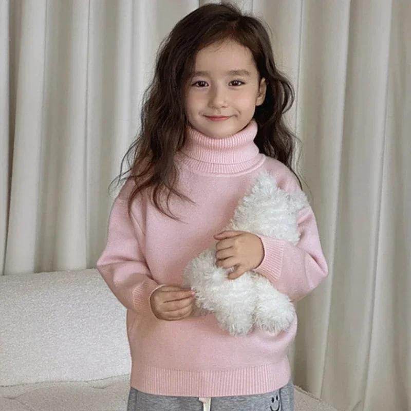 Boys White Sweater Winter Fleece Thick Warm Pullovers for Kids 1 To 10 Y Girls Knitted Tops Solid Basic Casual Children Clothes