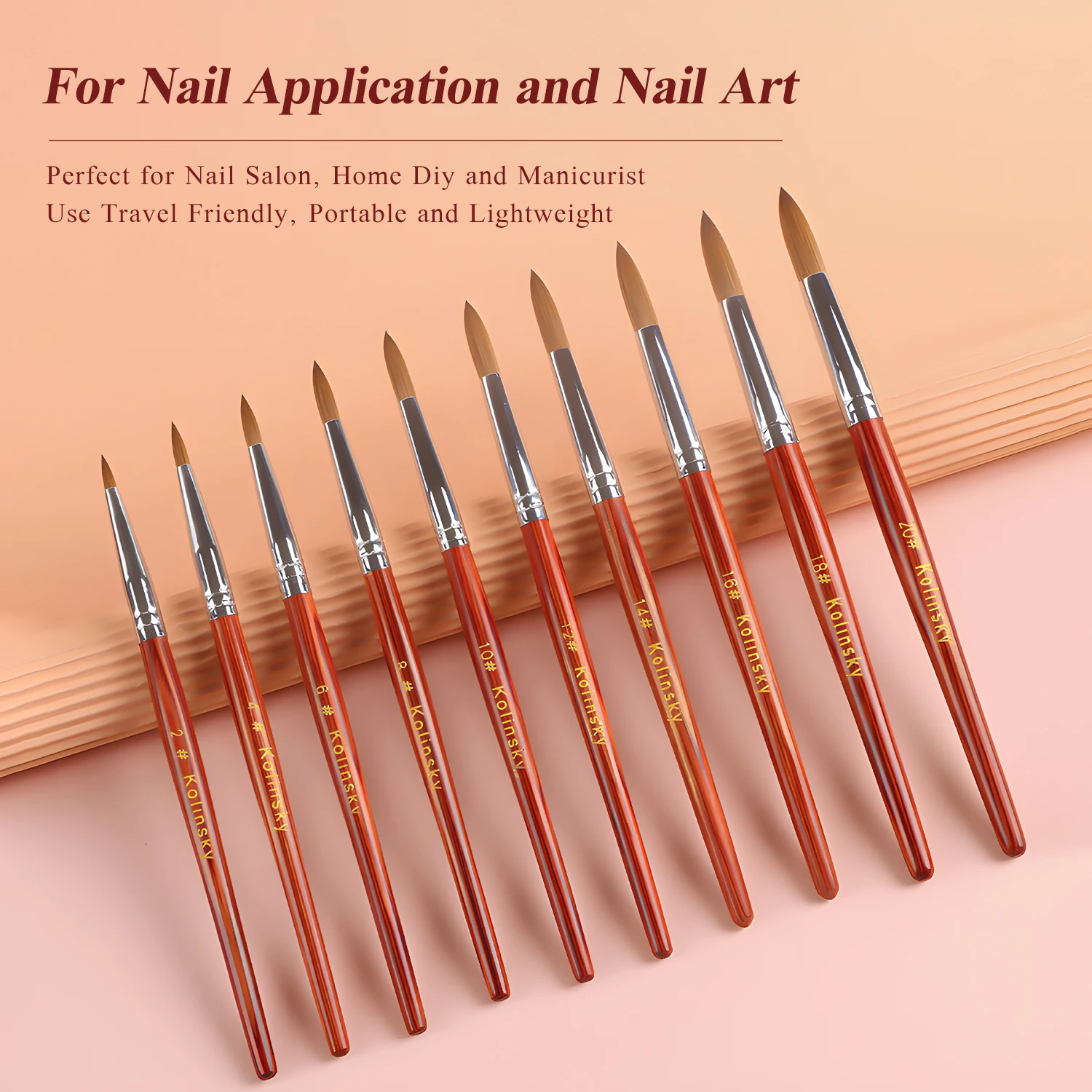

Kolinsky Mink Nail Art Brush Size 6-24, Acrylic Nail & Gel Builder Brush, Wooden Handle Manicure Drawing Tool