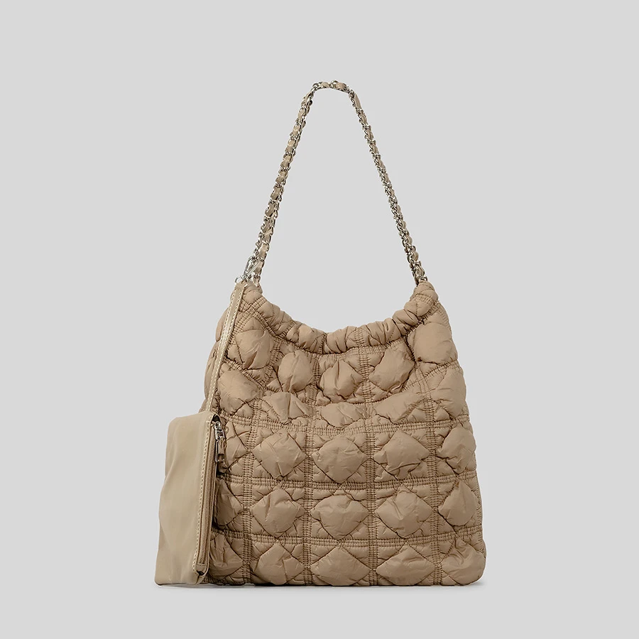 Casual Lingge Quilted Women Shoulder Bags Designer Padded Handbags Nylon Down Cotton Large Capacity Tote Bag Female Purse 2023