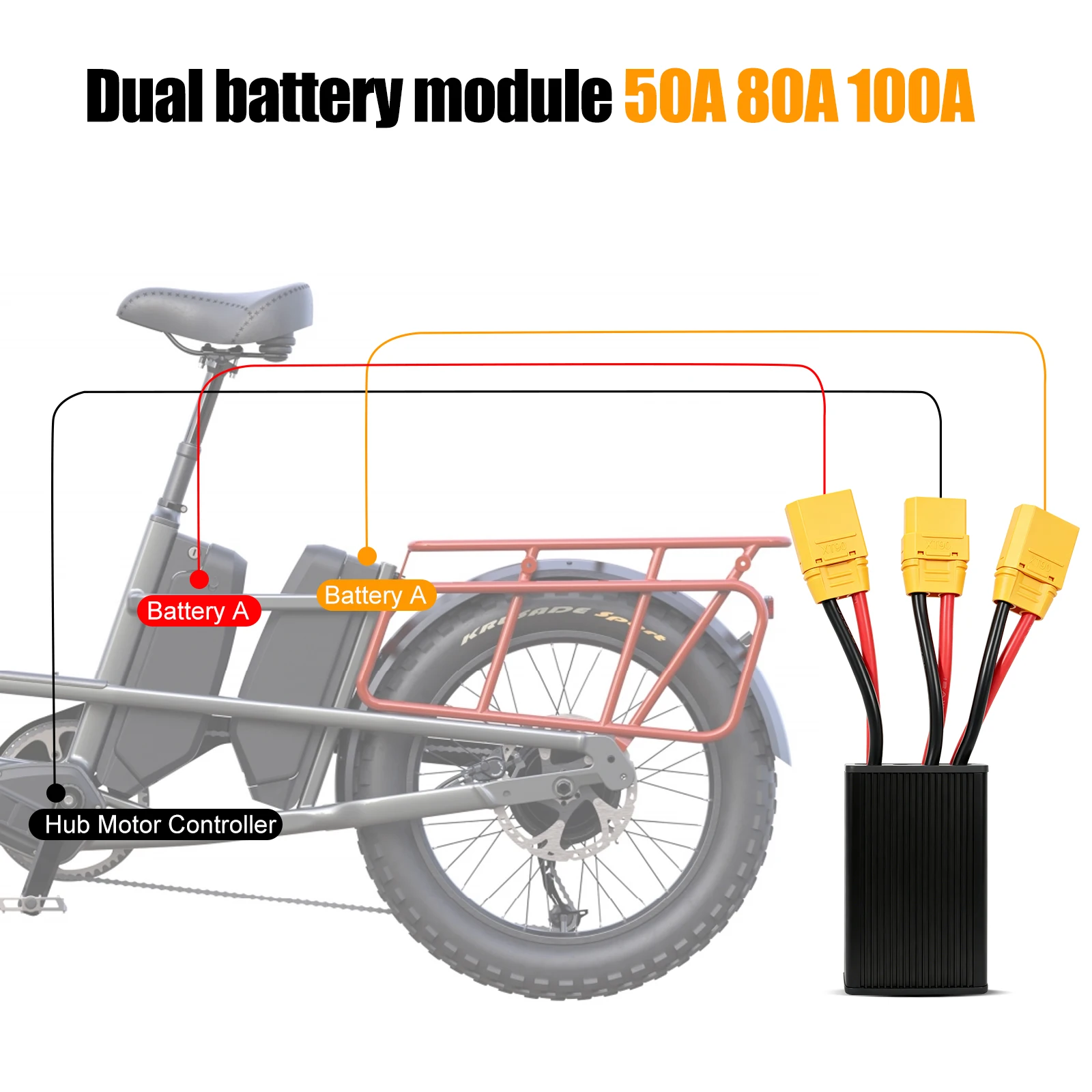 E-Bike Dual-Batterie-Balanciermodul XT90 Anschlussadapter Dual-Batterie-Entladung, Konvertierung für Elektrofahrräder 50A/80A/100A – Detail 7
