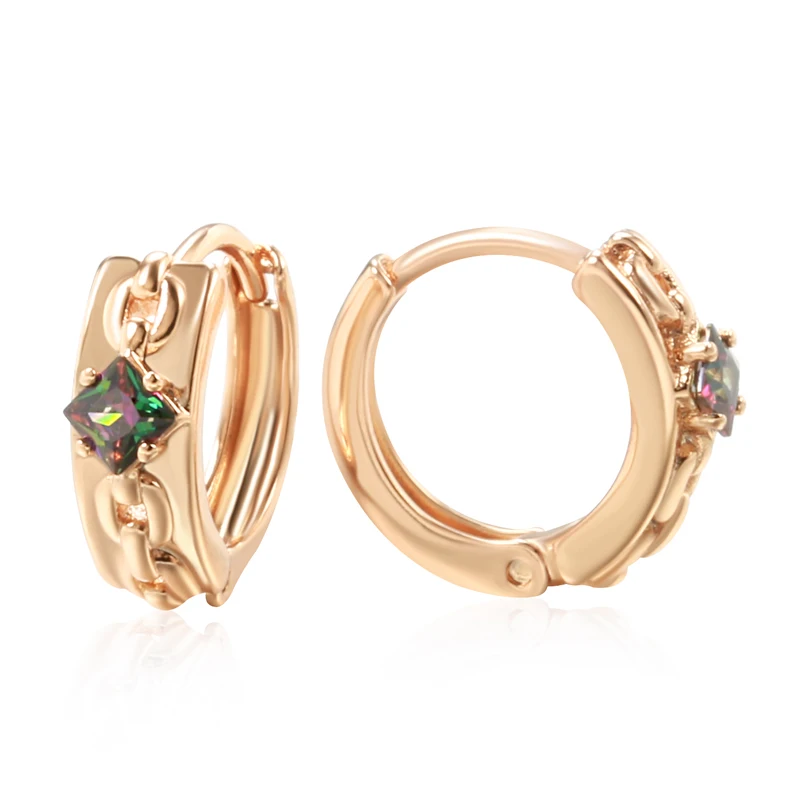 Kinel Fashion Colorful Natural Zircon Hoop Earrings for Women 585 Rose Gold Color Fashion Party Daily Jewelry Accessories