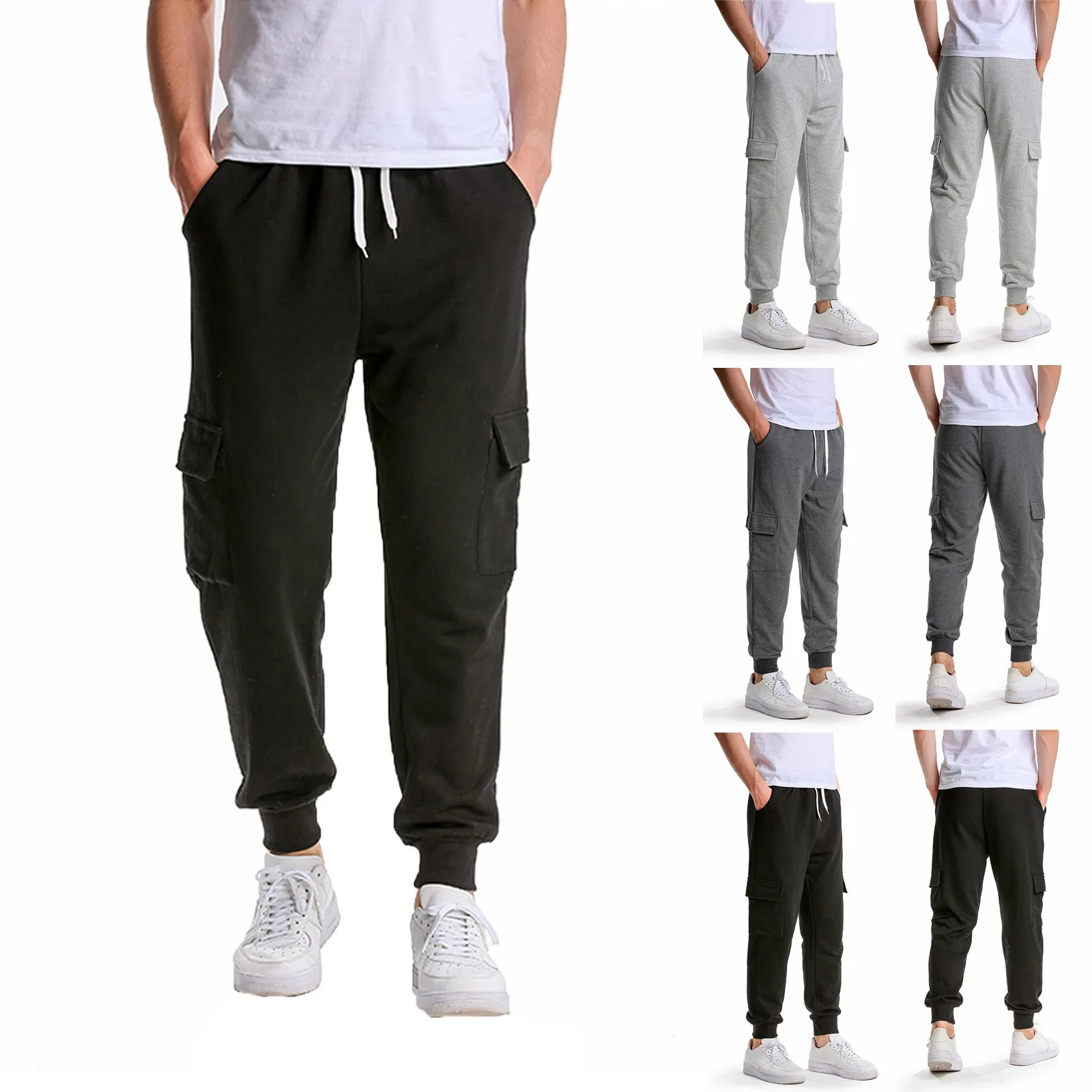 Long Binding Tether Men's Color Pants Foot Pants With Pockets Breathable Sports Soild Men's pants Mens Christmas Pants