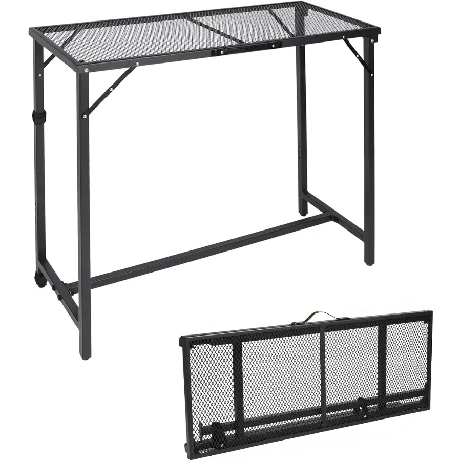 Mesa de bar para exteriores de 39 pulgadas con diseño plegable y tapa de malla impermeable en forma rectangular, ideal para piscinas de jacuzzi de jardín y balcón