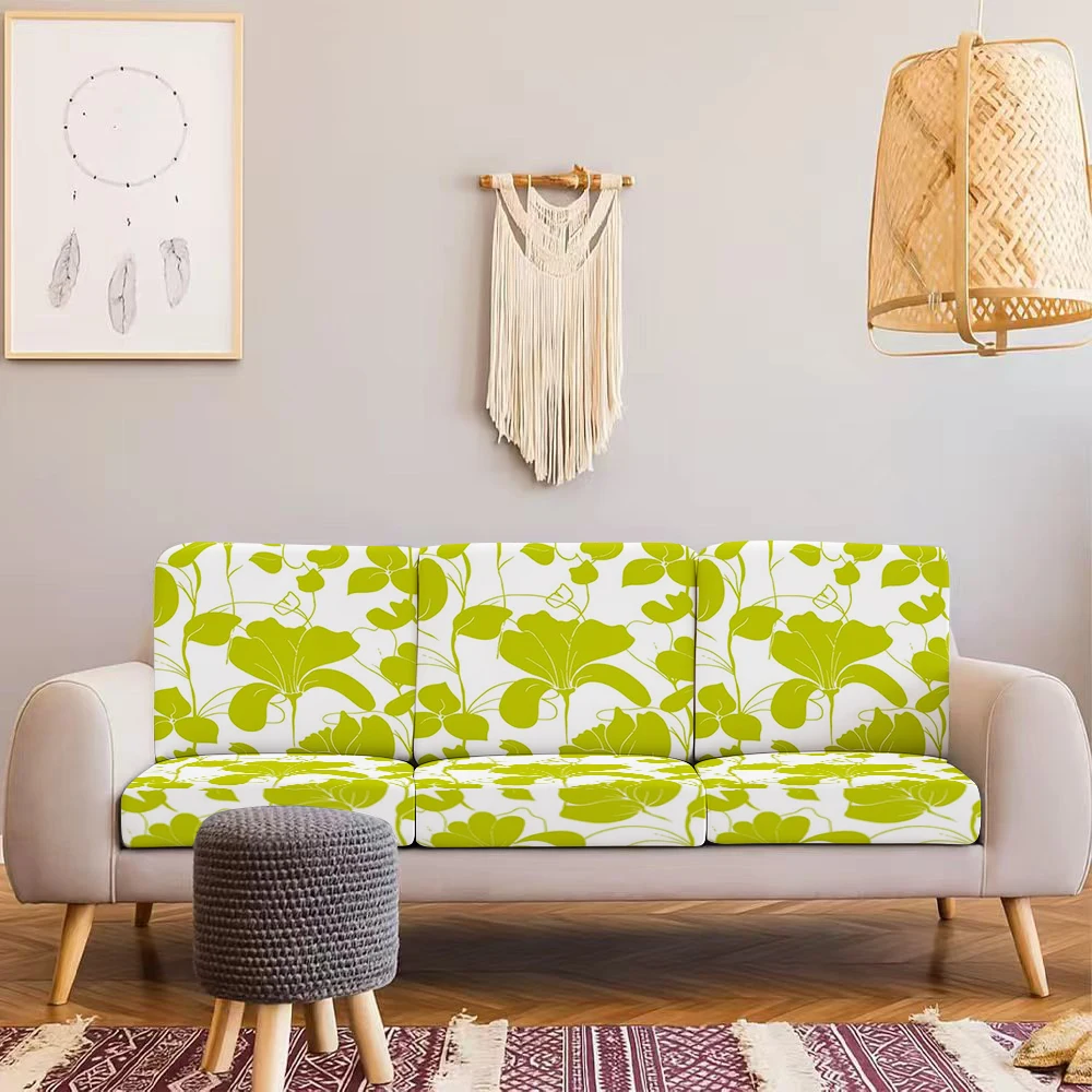 Summer Outdoor Sofa Cover with Fresh Green Lotus Leaf Print, Milk Silk Fabric, Elastic & Non - Slip, Mach