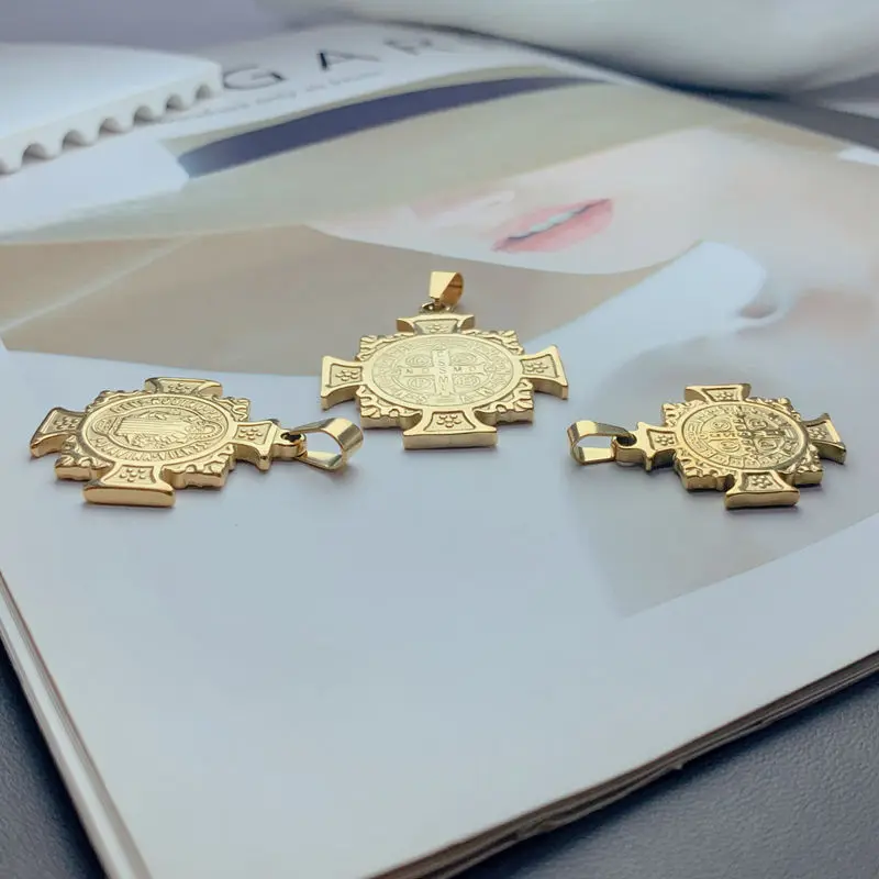 Religious Golded Stainless Steel Saint Benedict Cross Charms Pendants For Jewelry Making Men Women DIY Necklace Accessories