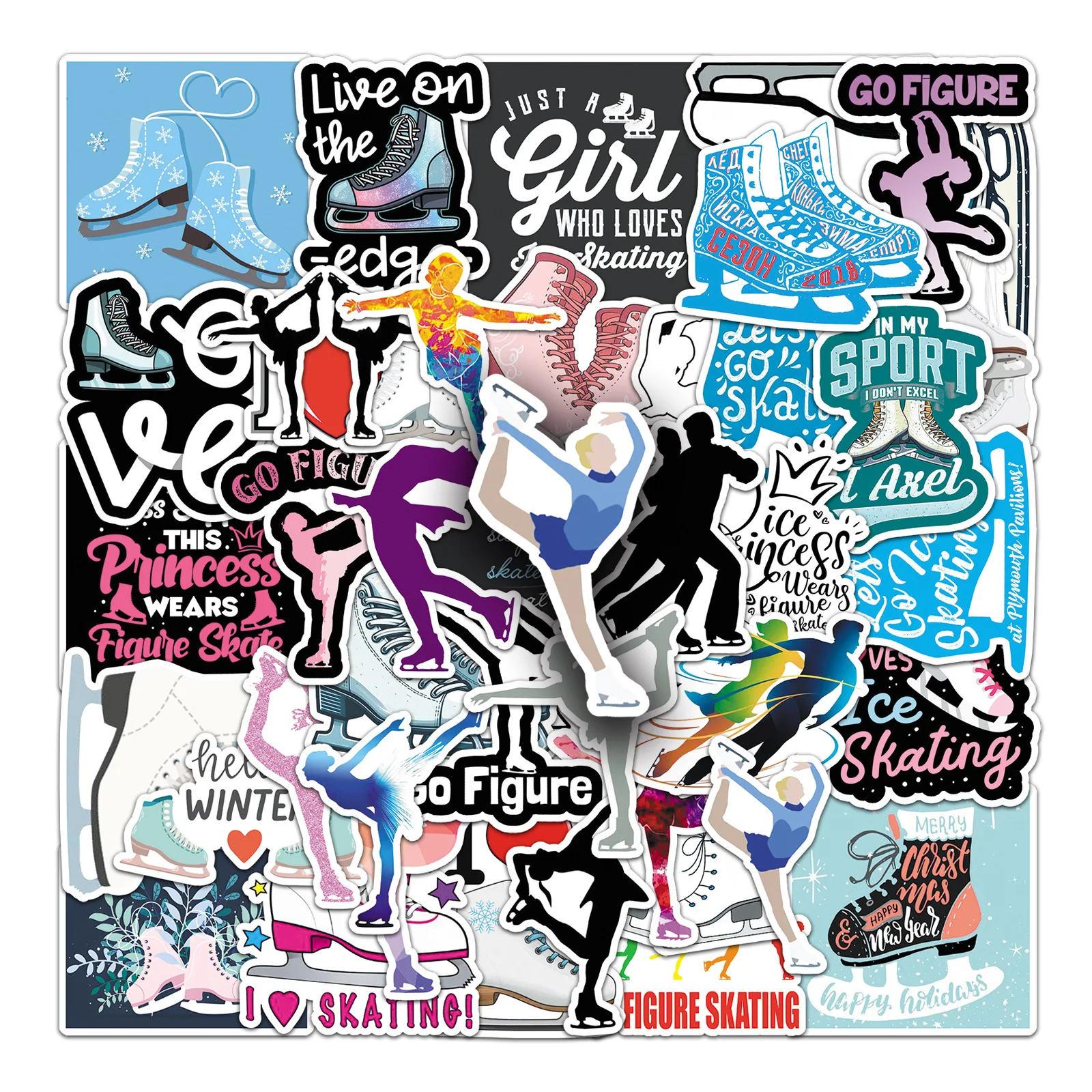 50PCS Skating Stickers Sports Silhouettes Ice Ballet Decorative Skateboard Luggage iPad Phone Case Waterproof Stickers Kids Toy