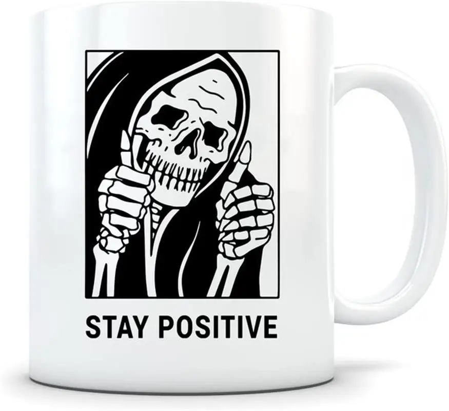 Funny Skeleton Coffee Mug, Halloween Cups, Teaware, Drinkware, Coffee Mugs, Stay Positive, Gifts for Boyfriend Husband