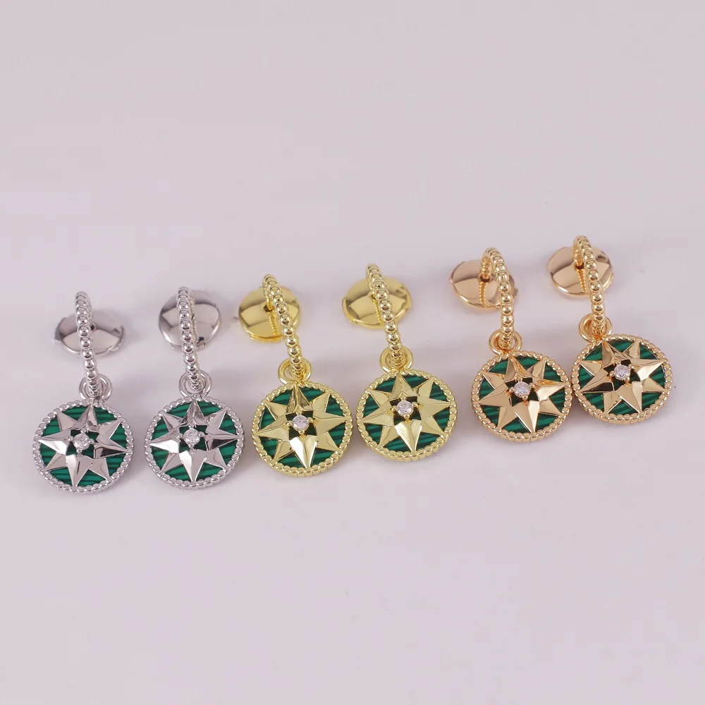 

Original design peacock green octagonal star earrings for women, fashionable jewelry, light luxury gift