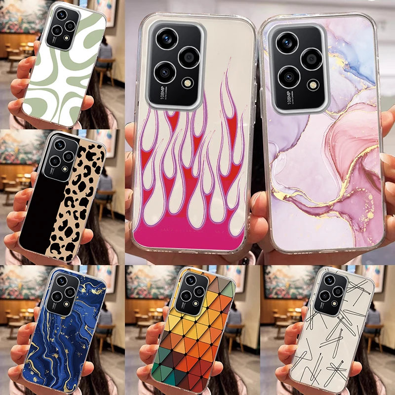 For Honor 200 Lite Phone Cases Speckle Lattice Ink Block Flame Pattern Cover For Honor 200 Lite Shockproof Transparent TPU Shell