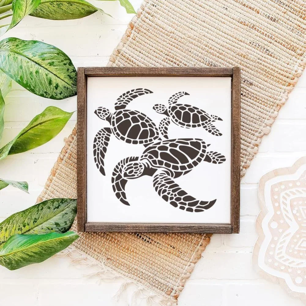 Turtles Stencil for Painting with Brush 11.8x11.8inch Reusable 3 Sea Turtle Template Hollowed Ocean Animal Stencil Plastic - view 6
