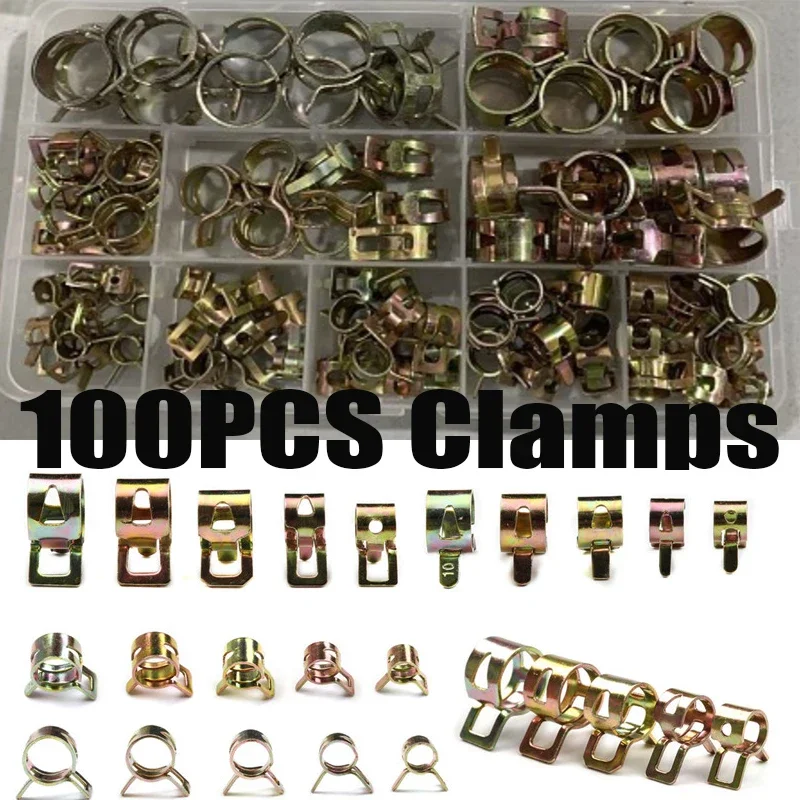 100pcs 6/7/8/9/10/11/12/14/15/17mm Spring Hose Claps Clip Fuel Line Hose Water Pipe Air Tube Fastener  Pocket Hole Clamp