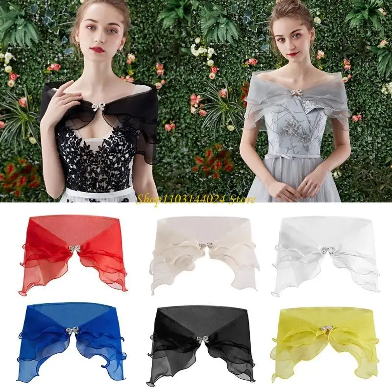 N5KE Women Women Gauze Shawl Wrap Wrap for Rhinestone Buckle Wedding Bress