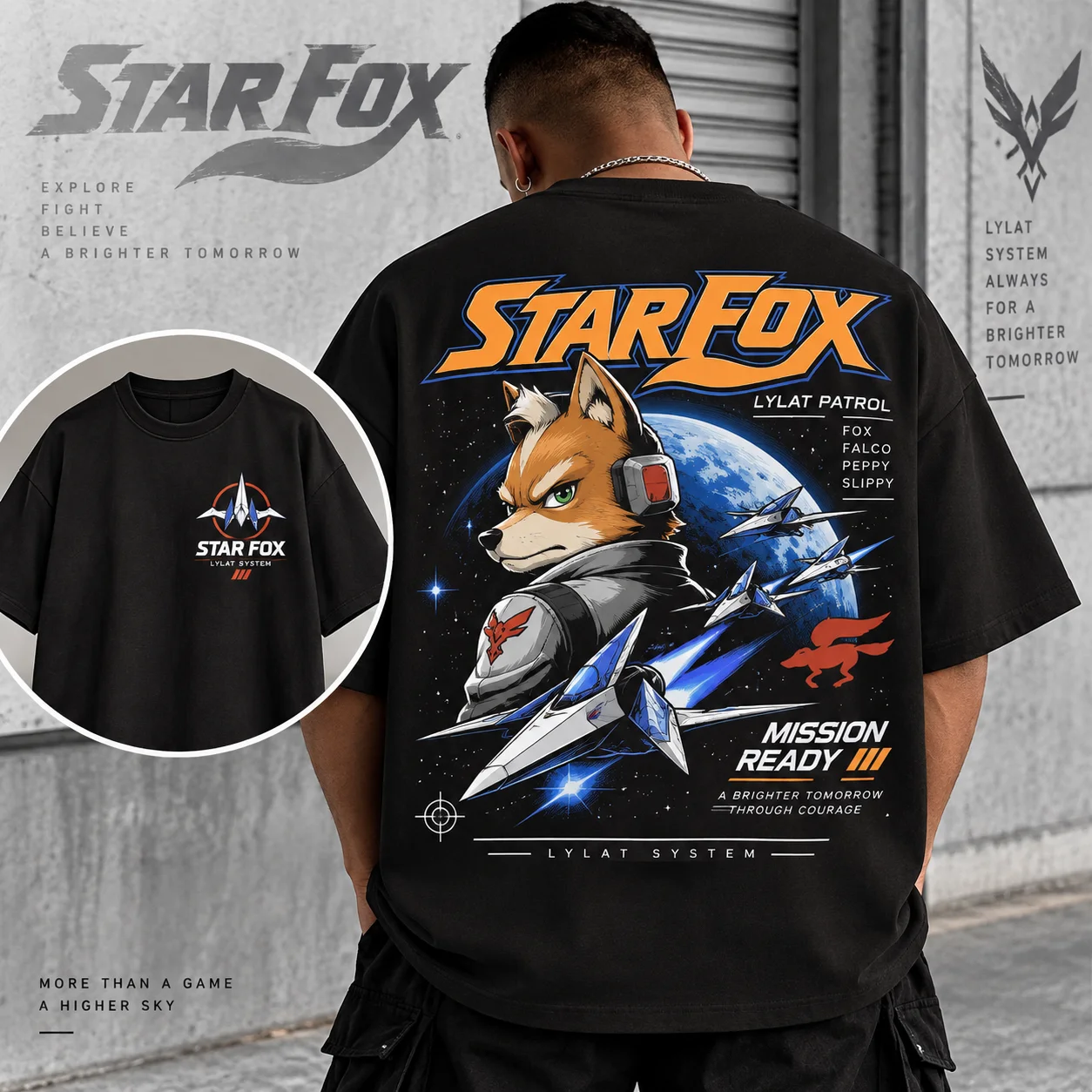 Nintendo Star Fox Game Space Pilot Vintage Tee Men's Women's Retro Edgy Cool Graphic Print Oversized Shd Short Sleeve Streetwear