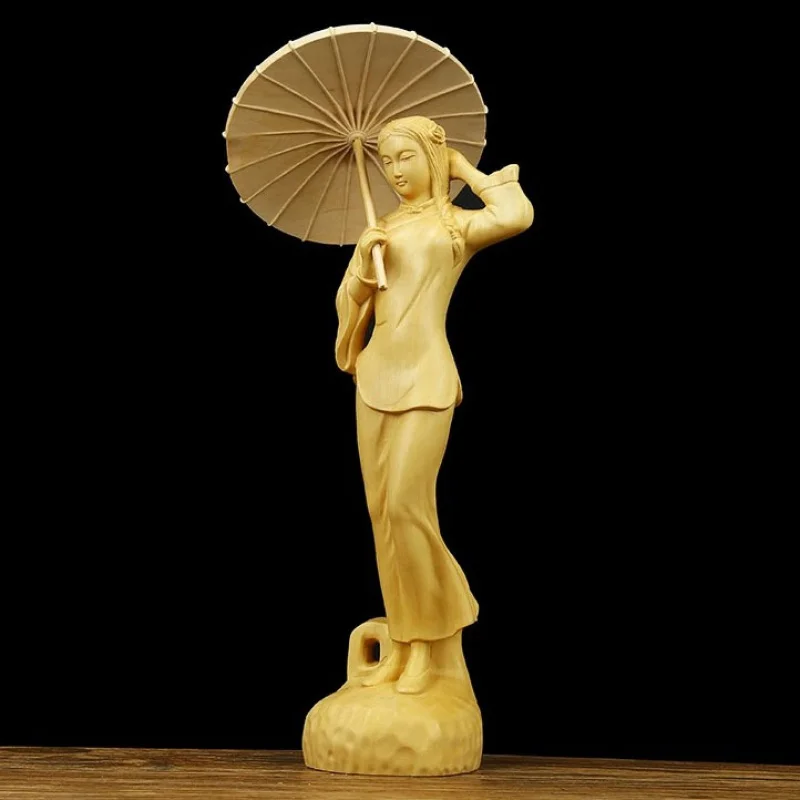 Boxwood Craft Chiang-Nan Misty Rain Beauty Decoration with Umbrella New Chinese Style Beauty Decoration Figure Crafts