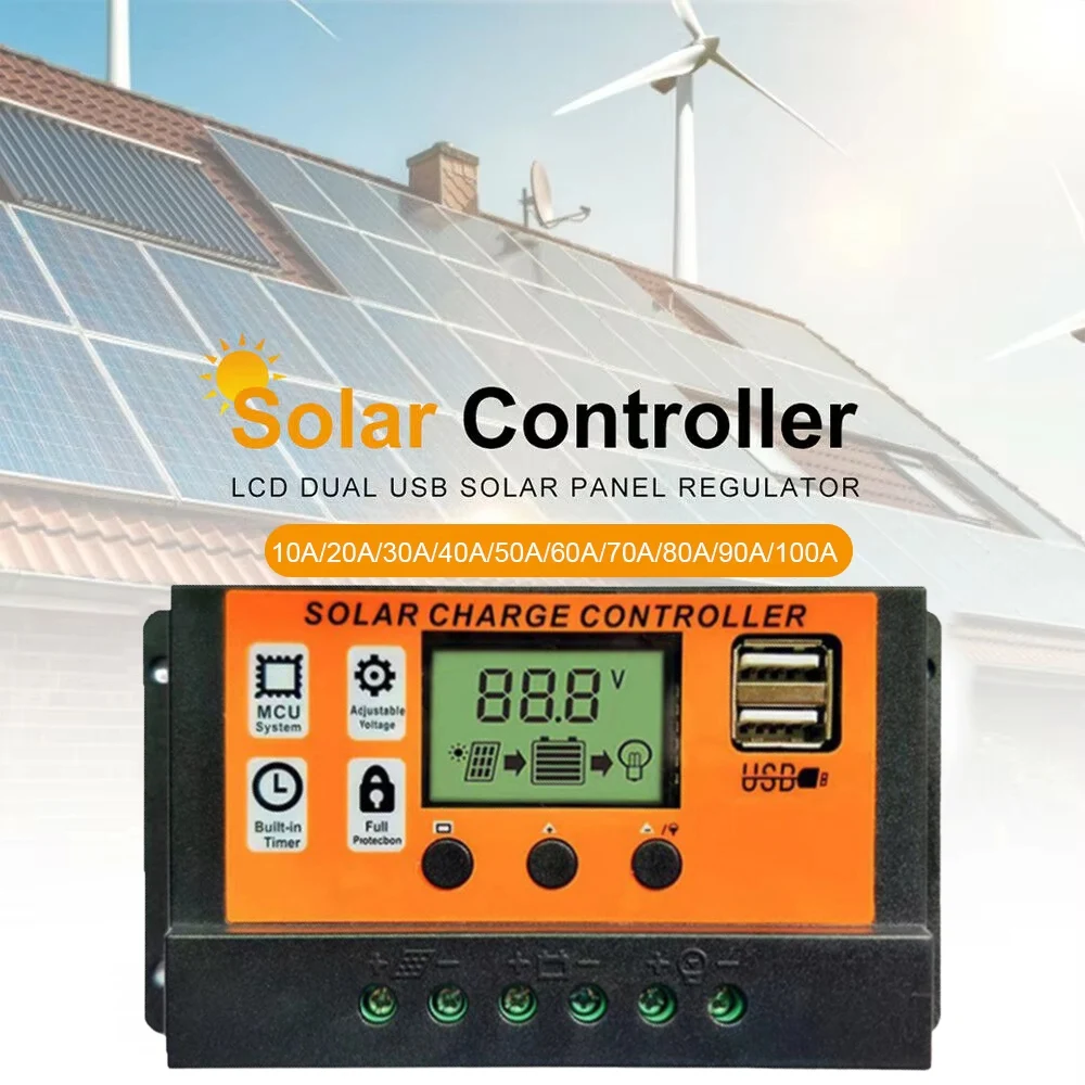 MPPT Solar Charge Controller 10/20/30A Solar Controller 12V/24V Dual USB LCD Display Auto Panel Regulator Charge