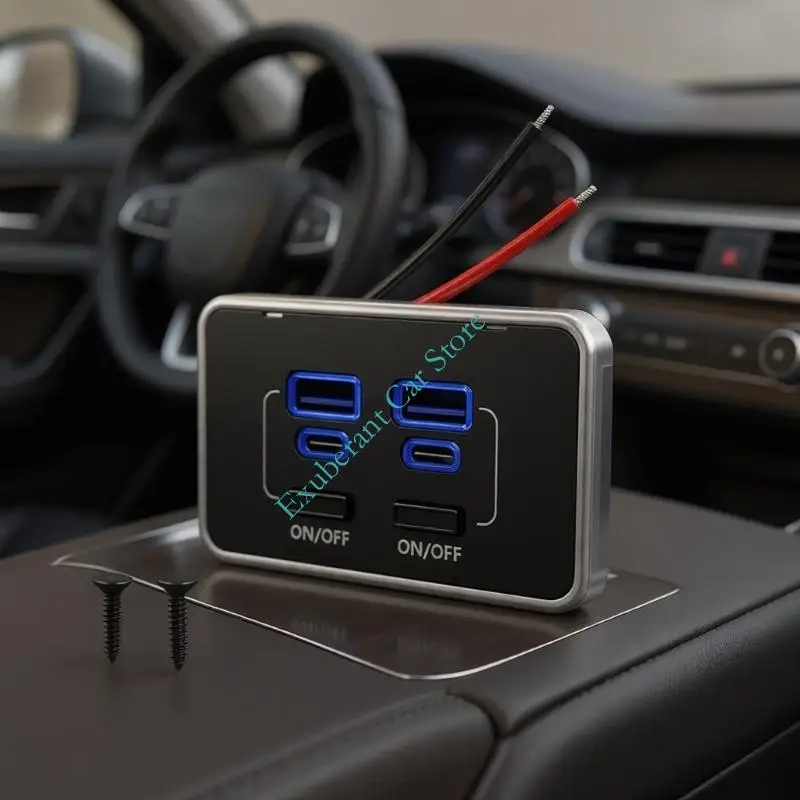 78W Quick Car Power Adapter 4 USB Ports Individual Controls Universal Vehicle Use