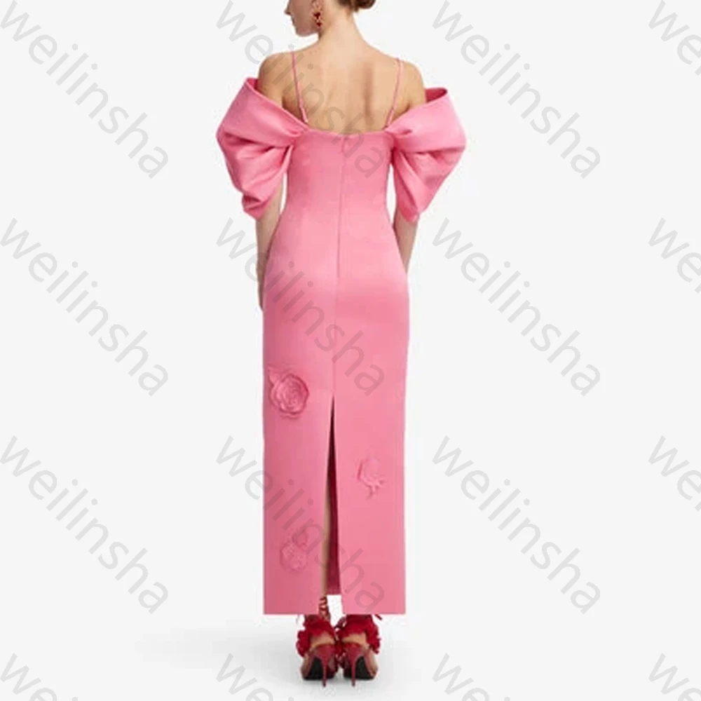 Elegante cinta de espaguete mangas puff vestidos de noite sexy celebridade vestido longo requintado alta qualidade vestido de festa de baile personalizado