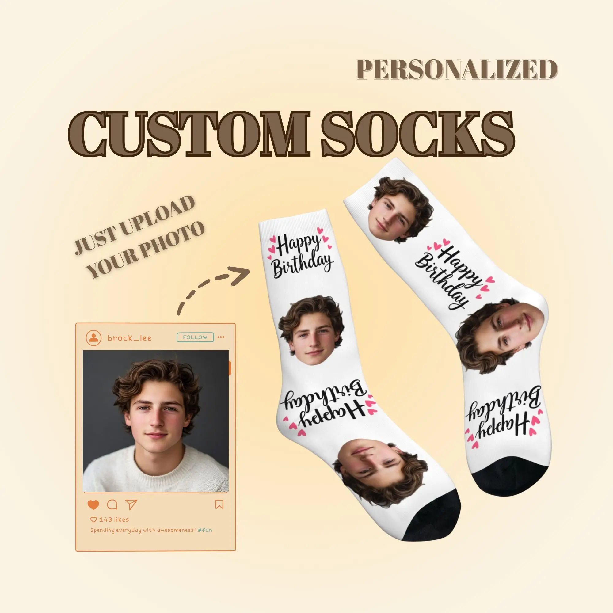 Happy Birthday Pink Heart Print Socks Custom Personalized Facial Photo Warm Soft Socks Ideal Unique Birthday Warm Heart Gift