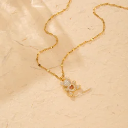 Little Bear Inlaid Love Zircon Women's Party Stainless Steel Plated 18K Gold Hypoallergenic Jewelry Pendant Necklace