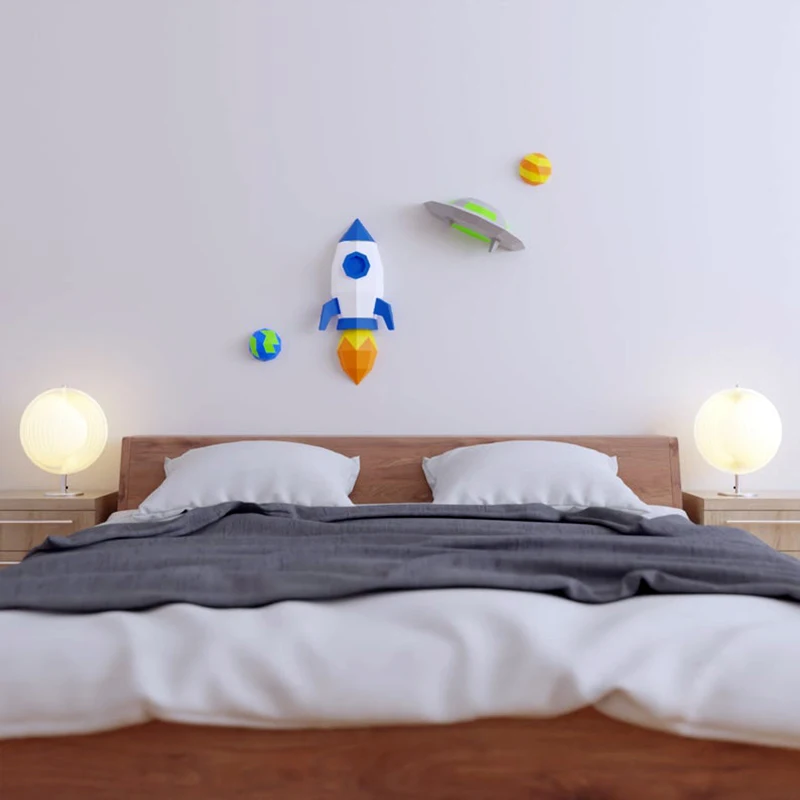 Outer Space Rocket UFO Planet Theme Paper Model Children's Room Wall Decoration Home Decor Papercraft 3D DIY Handmade Origami