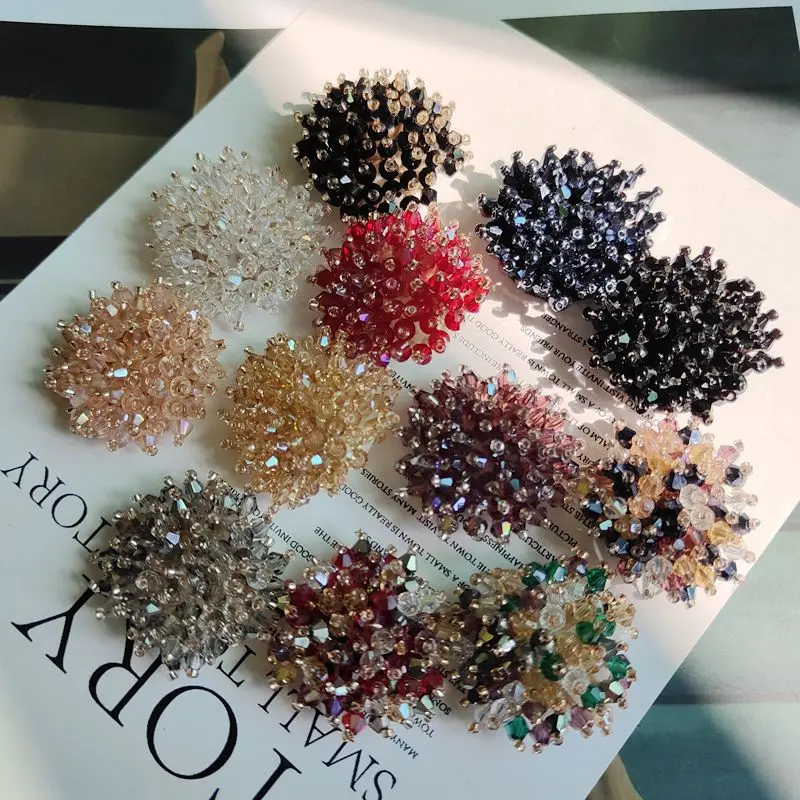 6Pcs Handmade colorful pearl studded crystal brooch flower patch women's hair clip decorative materials A045