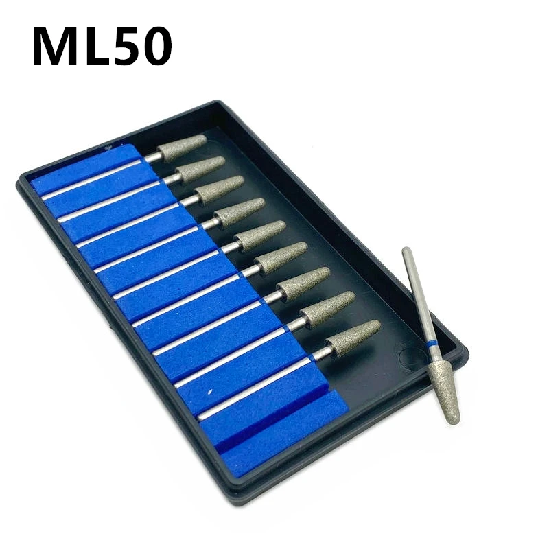 10pcs/set Dental Lab Electroplated Diamond Point Polisher Diamonds Burs HP Rotary Bur Set Nail Drill Bits ML50