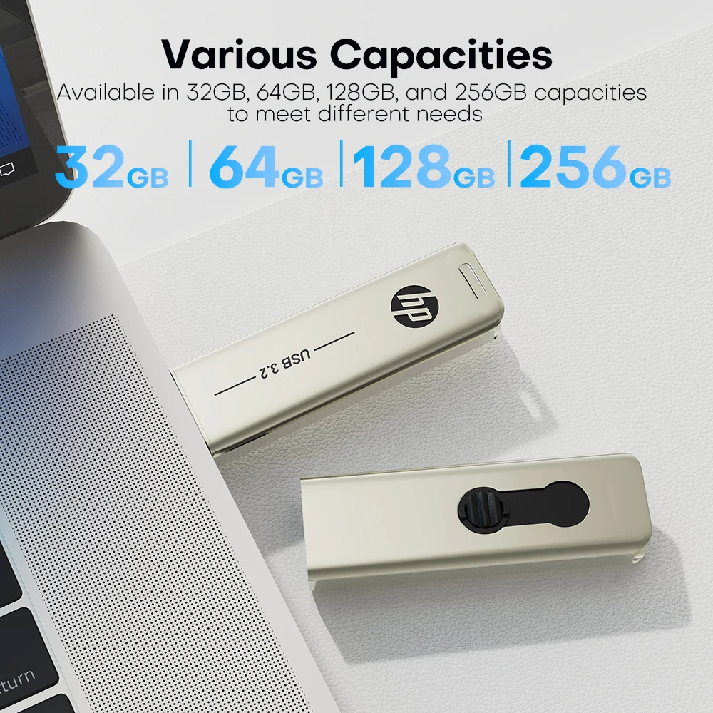 

HP Metal USB3.2 Flash Drive 32G 64G 128G 256G High Speed Sticks External Storage Metal Pen Drive Creative Personality Car Music