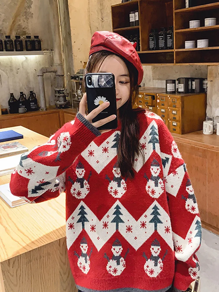 Parent-child Mother and Daughter Red Christmas Sweater Autumn and Winter New Girls Knitted Bottoming Shirt Children's Clothing