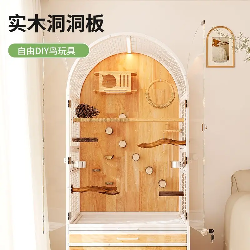 Parrot Bird Cage Villa Large Household Solid Wood New Luxury Stainless Steel Splash-proof Ecology