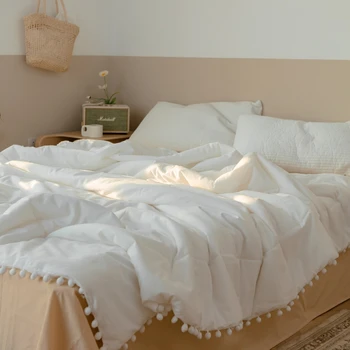 1 piece thin quilt 100% cotton quilt Hairball quilt skin-friendly bedspread edredones solid color quilt (no pillowcase)