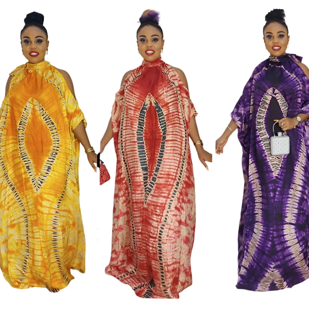 Free Style African National Characteristics Classic Pattern Chiffon Off-the-shoulder Stand-up Collar  Plus Size Dresses