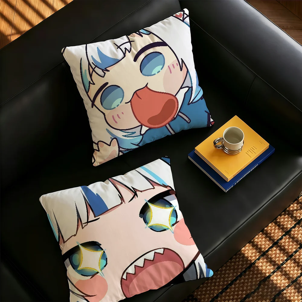 Virtual G-gawr Gura Anime  Pillow Case Square Bedroom Headboard Sofa Living Room Backrest Cushion Nap Pillow