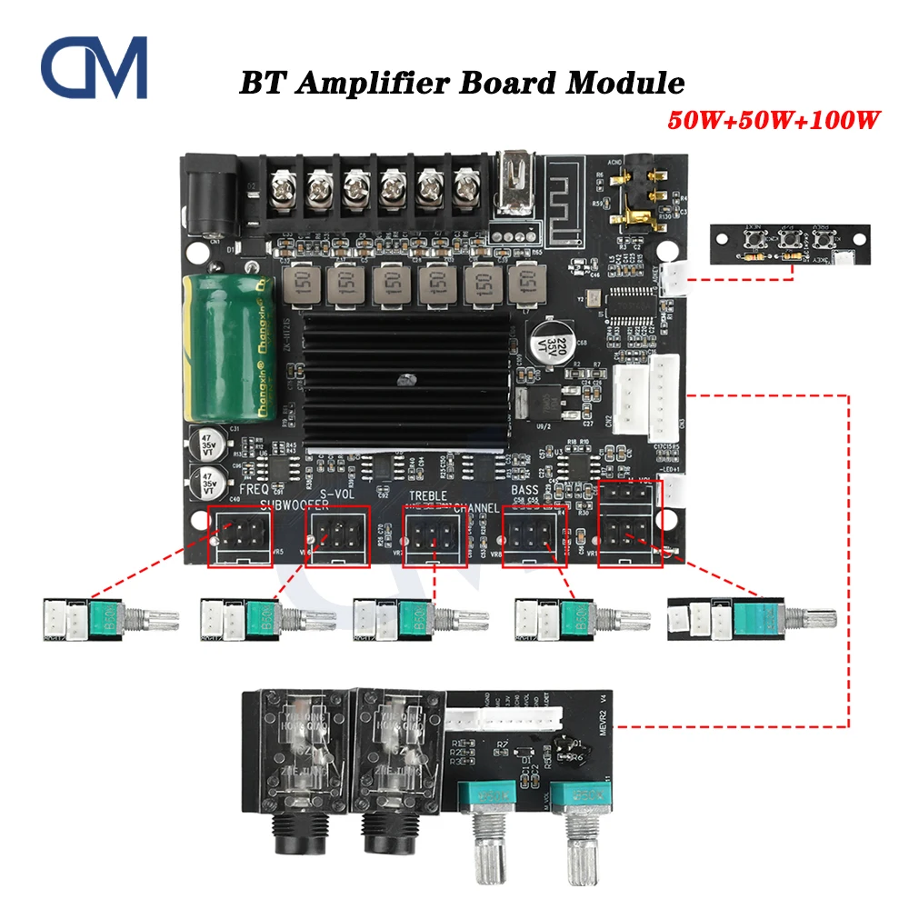 2.1 Channel Subwoofer Digital Power Amplifier Board ZK-MT21S 50W+50W+100W 12V 24V Audio Stereo Bluetooth-compatible Bass