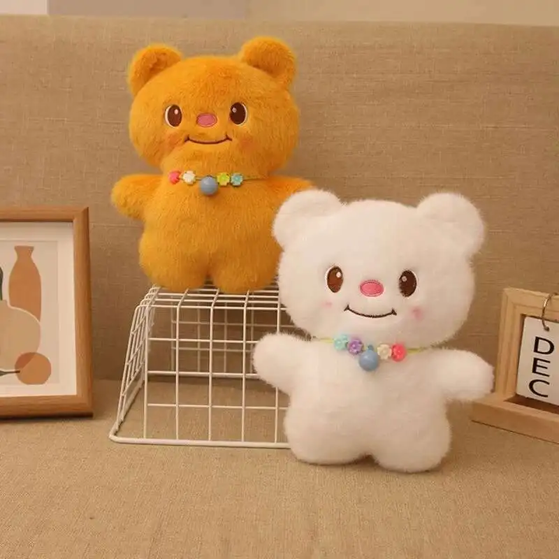 

22 см милый мультяшный медведь плюшевая игрушка с бусинами и ожерельем мягкая свадебная кукла для детей в качестве праздничного подарка