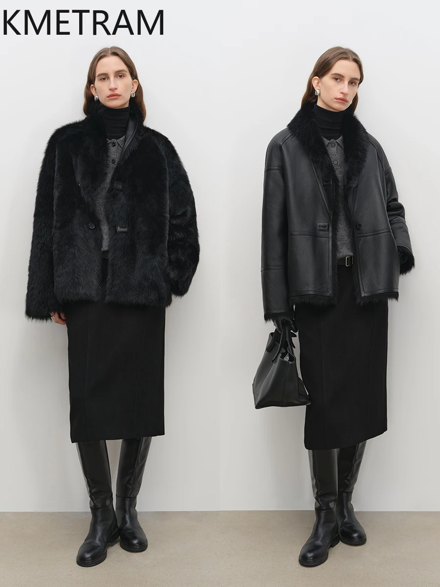 Natural Tuscany Wool Sheepskin Double Faced Fur Jacket Woman Luxury Reversible Real Fur Coat Winter Clothes Furry Jackets 2025