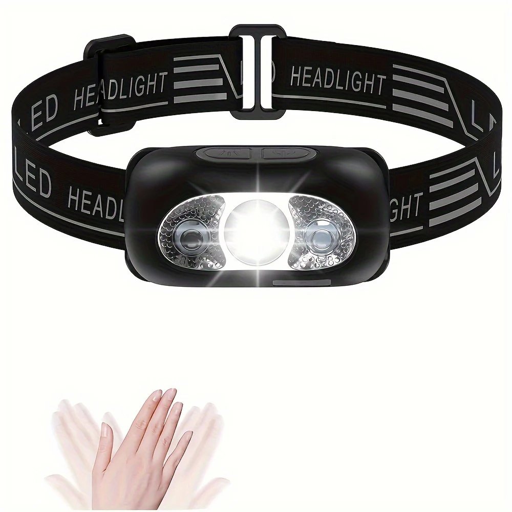

USB-C Rechargeable Headlamp 90-Degree Adjustable Motion Sensor Flashlight Lightweight Bright Headlamps for Running