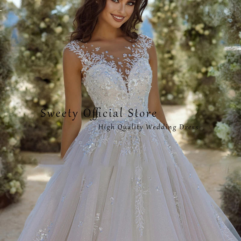 Vintage Wedding Dress Organza With Embroidery Lace Ball Gown O-Neck Sleeveless Bride Dress Button Customized Vestido De Novia