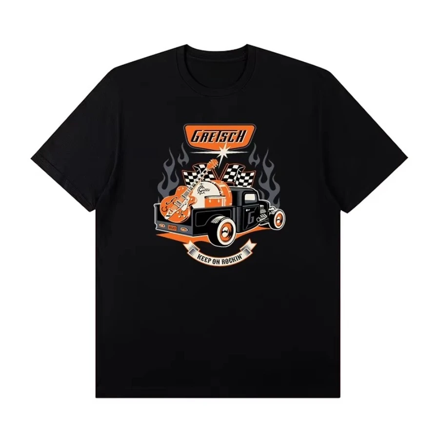 Gretsch Electric Guitar Instrument Peripheral T-shirt Short Sleeve Rock Band Lead Singer Practice Costume Casual T-shirt