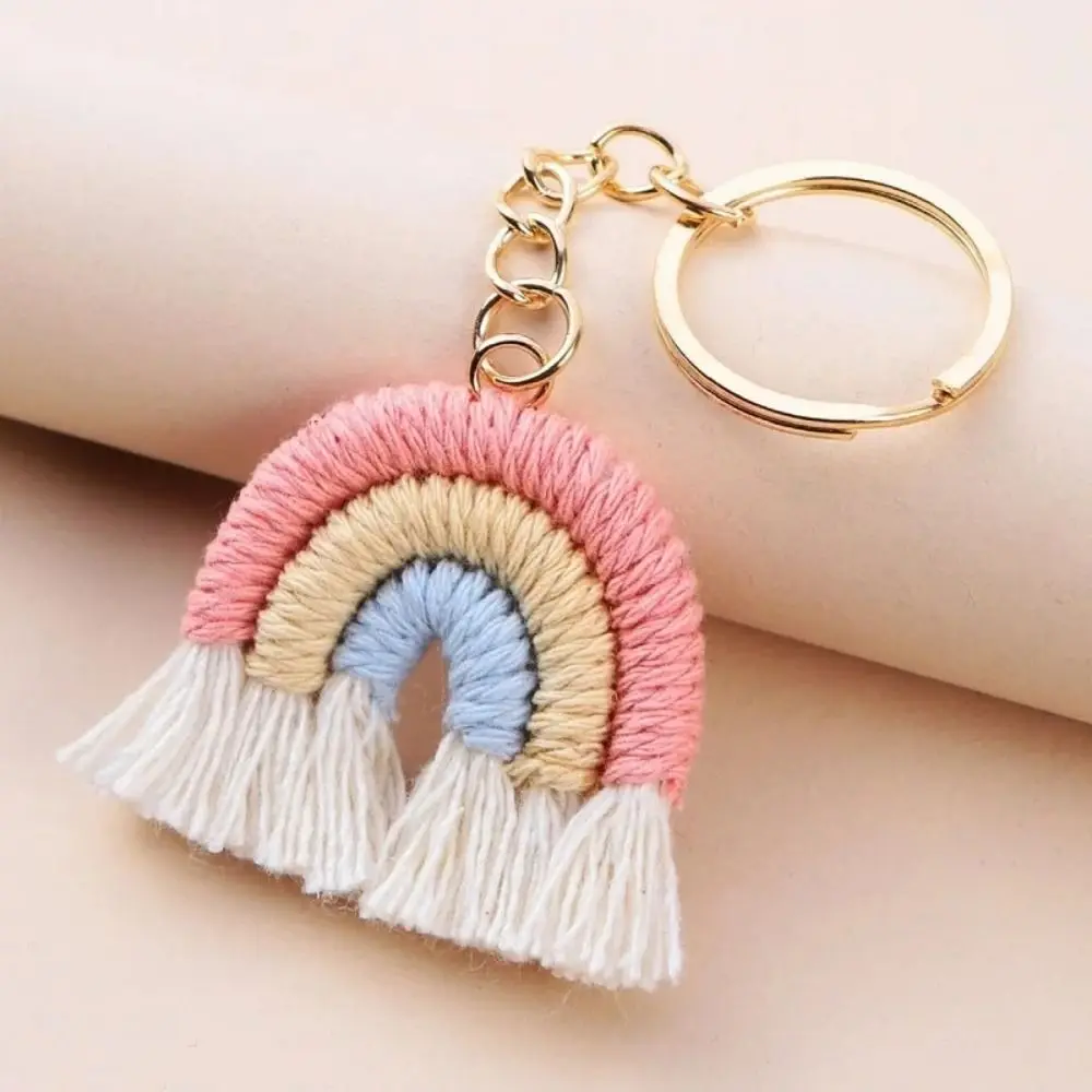 Tassels Pendant Three Color Rainbow Key Chain Pretty Fashion Handmade Woven Key Ring Cute Portable Knitted Rainbow Keychain