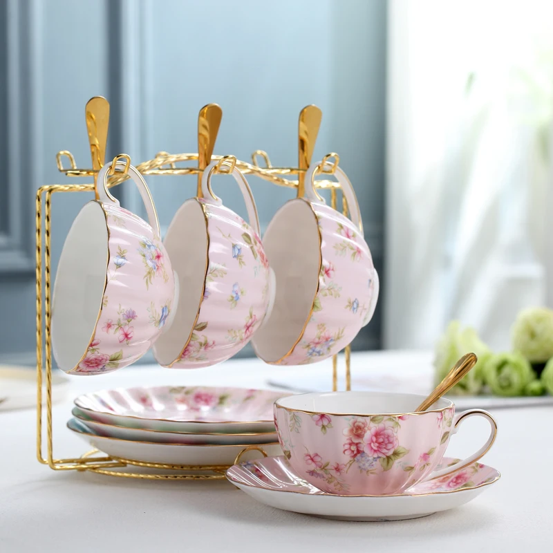 Romantic Pumpkin Cup with dish 4PCS/set with Holder/Ceramics Milk Mug Kit/English Afternoon Tea Cups Tray Spoon/