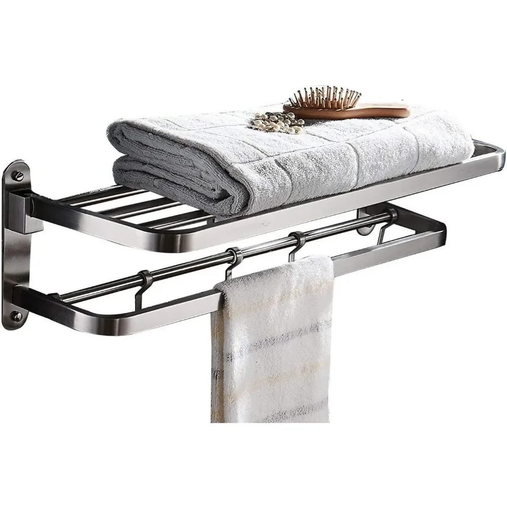 Stainless Steel Towel Racks for Bathroom Shelf Double Towel Bar Holder with Hooks Wall Mounted Multifunctional